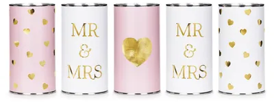 Produktbild von Hochzeitsdosen für Auto 14x7cm Mr & Mrs 5er Set Weiß / Rosa