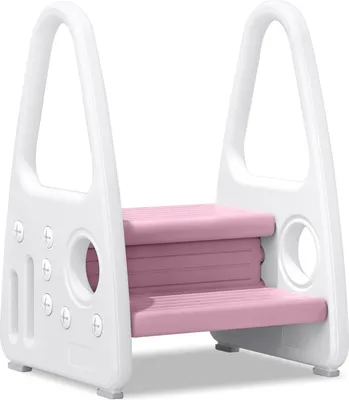 Image de JOIEYOU Tabouret marchepied enfants 2 marches tour d'apprentissage Tabouret enfants HDPE tabouret marchepied enfants double marchepied salle de bain toilettes chambre capacité de charge 50 kg, rose