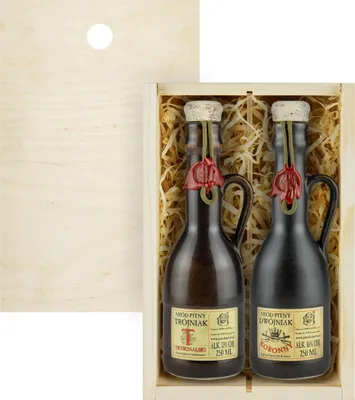Produktbild von Set mit 2 Jaros Mets (Honigwein Koronny Dwójniak-Halber  /Trybunalski Trójniak-Drittel) Geschenkset in einer leichten Holzbox | 500ml | 13-16% Alkohol Metwein | Polnische Produktion