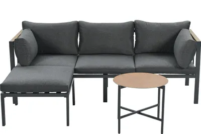 Produktbild von MODFU Garten Lounge Set ,Garten-Loungestuhl-Set Gartenmöbel-Set,Garten-Essgruppe  Balkonmöbel   Sofa + Couchtisch + Fußhocker,  Grau