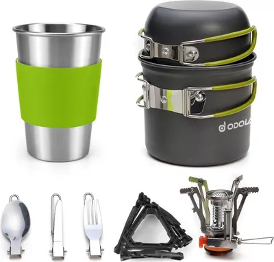 Obrázok produktu pre 9-dielna sada kempingového riadu hliníkový outdoorový riad hrnce hrnčeky príbory mini kempingový varič