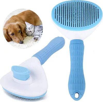 Produktbild von Haustierbürste selbstreinigend blau für Hunde Katzen alle Felltypen Massage