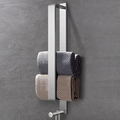 Image de Porte-serviettes adhésif en acier inoxydable brossé argenté, 43,5 cm, avec crochets, pour salle de bain