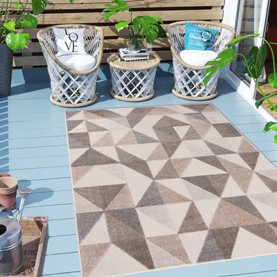 Zdjęcie produktu dla Carpeto Dywaniki Geometric Indoor & Outdoor Dywanik odporny na warunki atmosferyczne na balkon, taras - Dywanik balkonowy wodoodporny - Dywanik zewnętrzny odporny na warunki atmosferyczne - Dywanik zewnętrzny taras duży - beżowy - 140 x 200 cm
