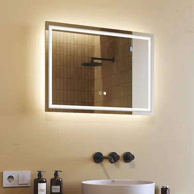 Obrázok produktu pre Obdåžnikové kúpelnové zrkadlo s LED osvetlením 70x50 cm, nástenné zrkadlo s dotykovým spínaèom(2700K-6000K), bez zahmlievania