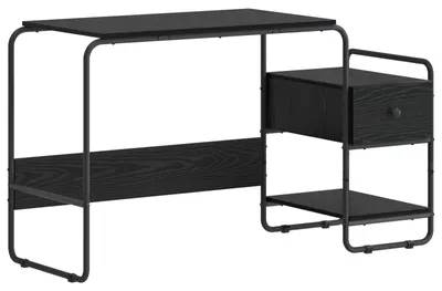Image de Bureau vidaXL avec espace de rangement, finition noire et imitation chêne