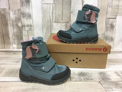 Produktbild von Ricosta Mädchen Winterstiefel wasserblau mit rosa Pferdekopf am Klettverschluß 27