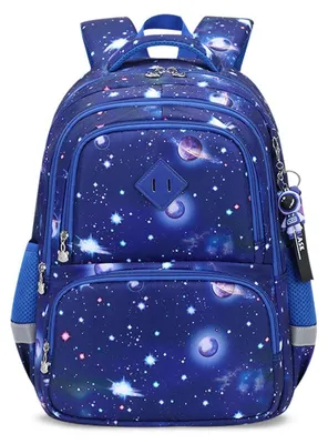 Image de Sac à dos pour enfants, motif galaxie, bleu roi, dimensions : 32 x 14 x 43 cm