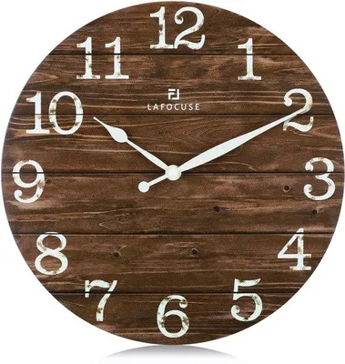 Productafbeelding van Houten Wandklok Vintage - Noiseless Retro Decoratie 30 cm Bruin
