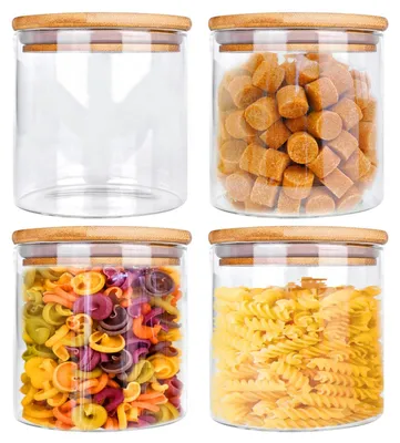 Produktbild von Set mit 4 Glasbehältern mit Deckel, luftdicht und ideal zur Aufbewahrung