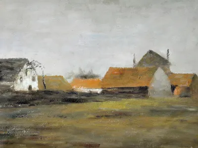 Obrázok produktu pre Vincent Van Gogh Art Print Obraz - Farmy v Loosduinen pri Haagu za úsvitu, 1883 (60 x 80 cm)