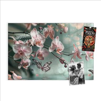 Produktbild von Magnettafel 90x60cm Pinnwand Whiteboard beschreibbar - Orchideen Schmetterling
