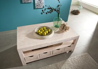 Produktbild von MASSIVMOEBEL24 Couchtisch Akazie 120x70x50 white stone getüncht  NATURE WHITE #33