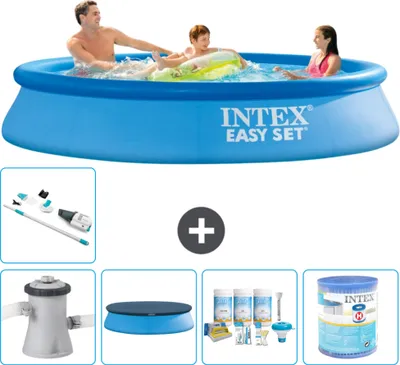 Produktbild von Intex runder aufblasbarer Easy Set-Schwimmpool – 305 x 61 cm – Blau – inklusive Pumpe Abdeckung - Wartungspaket - Filter - Staubsauger