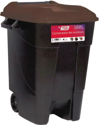 Produktbild von Kunststoff Müllbehälter 100 Liter - Schwarzer Boden und Braunem Deckel