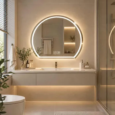 Produktbild von Zimilo LED Badspiegel mit Beleuchtung Anti-Beschlag, Wandspiegel Dimmbar 3 Lichtfarben, Bogen-Design Touchschalter Kupferfrei 70x63cm, Badspiegel