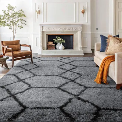 Hochflor-Teppich 200x280 cm, flauschig, grau/schwarz