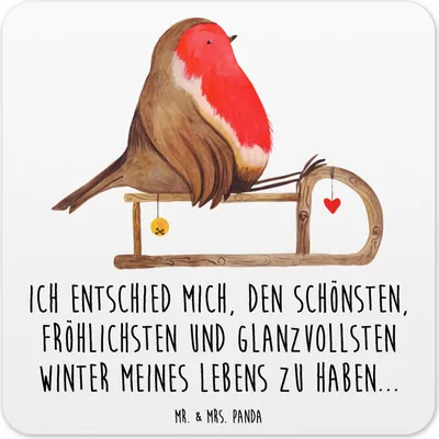 Produktbild von Mr. & Mrs. Panda Untersetzer für Gläser Rotkehlchen Schlitten 15er Set - Weiß - Geschenk, Vogel, Tischuntersetzer, Coaster, Weihnachten, Tassenuntersetzer