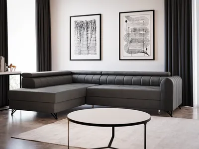 Produktbild von Ecksofa Alice mit Schlaffunktion und Bettkasten, Wohnlandschaft mit einstellbare Kopfstützen, Couch, Sofa, Bettsofa, Schlafsofa (Graphit (Kronos 22), Ecksofa Links)