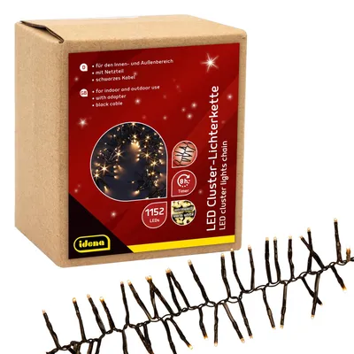 LED-Clusterlichtkette, 1152 warmweiße LEDs, 28 m, Timer, Innen/Außen
