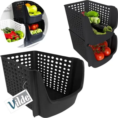 Produktbild von Vilde Aufbewahrungsbehälter Aufbewahrungsbox Kühlschrankbox für Obst Gemüse schwarz 29x21x16 cm