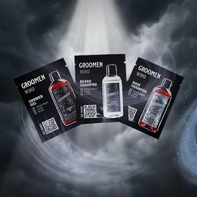 Produktbild von Groomen – Wind – Gel, Shampoo für Bart und Haare – 3x5 ml