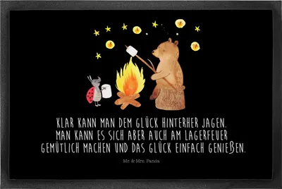 Produktbild von Mr. & Mrs. Panda Schmutzmatte Bär & Marienkäfer Lagerfeuer 50 x 75 cm - Schwarz - Geschenk, Schmutzfangmatte, Fussmatte, fußmatte, Bodenvorleger, Teddy, Schuhabstreifer