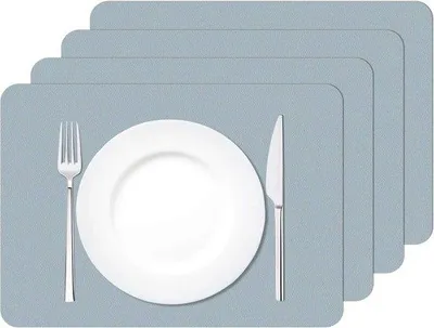 Productafbeelding van Famanu set van 4 placemats - Kunstleer, waterdicht, blauw-grijs, 42 x 30 cm