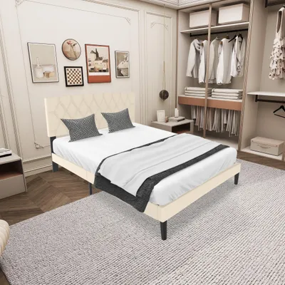 A bedroom scene with a bed, closet, and artwork on the wall.