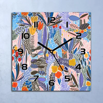 Produktbild von Wanduhr Echt-Glas-Küchenuhr Blumen Malerei Quarz Lautlos 30x30 Deko Bilder