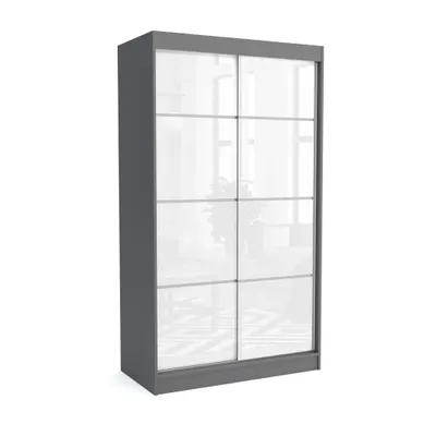 Produktbild von Kleiderschrank JULY ANTHRACITE, 120x60x215 cm –mit Schiebetüren & Spiegel, Kleiderstange & Regalfächer, Schlafzimmerschrank, Garderobenschrank, Modern