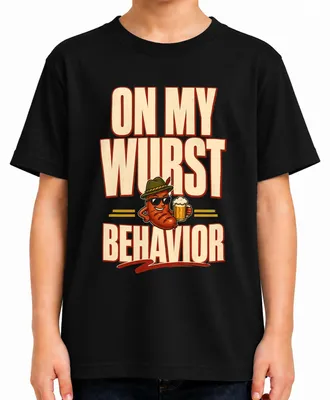Immagine prodotto di Maglietta per bambini "On My Wurst Behavior" a tema , con motivo di birra e abbigliamento tradizionale, in , colore nero, taglia 128