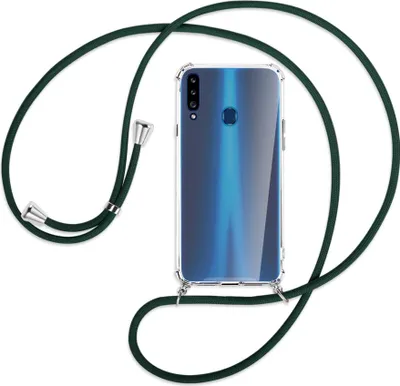 Produktbild von Handykette Backcover-Schutzhülle mit Band (Metall silberfarben) für Samsung Galaxy A20s - dunkelgrün