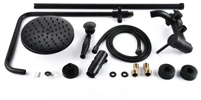 Produktbild von Wandmontiertes Duschset - 3-in-1-Duschsystem - Edelstahl - Schwarz - 20-cm-Kopfbrause - Warm- und Kaltwasser - Keramikventil - 1,5-m-Schlauch, höhenverstellbar