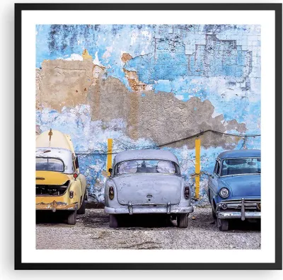 Produktbild von Gerahmtes Poster - Schwarzer Rahmen - Havanna Oldtimer Autos - 60x60 cm - Wand Bild - Wanddeko - Wandbilder - Kunstposter - Wandposter - Bilderrahmen - Bilder - Kunstdruck - P2BAC60x60-4376