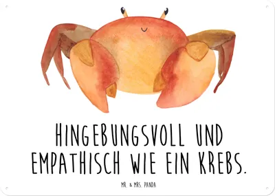 Produktbild von Mr. & Mrs. Panda Schild Sternzeichen Krebs DIN A5 - Weiß - Geschenk, Geburtstag Juni, Aszendent, Magnetschild, Krabbe, Meerestier, tafel, Blechschild, Krebse, Türschild
