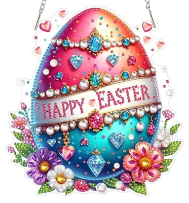 Produktbild von Diamond Painting Anhänger Eier Blume mit Kette Bastelset für Ostern Fensterbilder