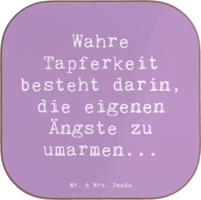 Produktbild von Mr. & Mrs. Panda Tischuntersetzer Spruch Tapferkeit Umarmung - Lavendeltraum - Geschenk, Motivation, Ängste umarmen, Wahre, Überwindung, Untersetzer für Gläser, Mut