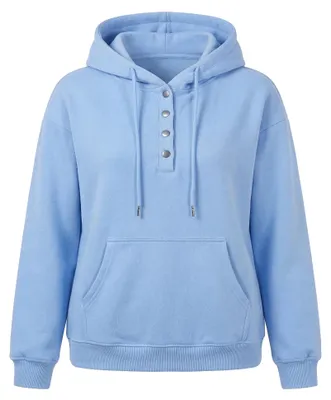 Produktbild von Damen Kapuzenpullover mit Knopfleiste und langen Ärmeln, blau, Größe L
