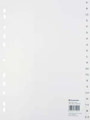 Produktbild von Register 1544 DIN A4 A-Z volle Höhe PP weiß Packung mit 25 Stück