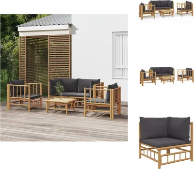 Immagine prodotto di vidaXL Set di 5 pezzi da giardino con cuscini in bambù grigio scuro - Set di mobili da giardino