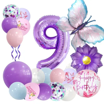Productafbeelding van Verjaardagsdecoratie voor meisjes 9 jaar - 25-delig ballonnenpakket