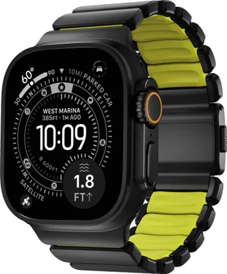 Image de Nomad Stratos Bracelet Noir Hardware 45/46/49mm – Matériel en Titane de Grade 4 – Revêtement DLC Résistant aux Rayures – Compatible avec l'Apple Watch Ultra 1-3 et Séries 1-11 et SE - Jaune