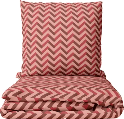 Produktbild von Bettwäsche 4 teilig Set Baumwolle 155x220 cm Rot Rosa Bordeaux Zick Zack mit Reißverschluss