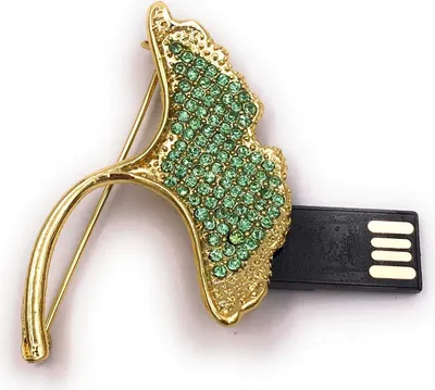 Immagine prodotto di Onwomania Spilla Foglia di Gingko d'oro in metallo Chiavetta USB in confezione regalo di alluminio 32 GB USB 2.0