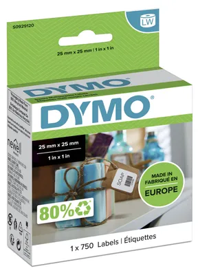 Obrázok produktu pre DYMO LW multifunčné štvorcové štítky 25 mm x 25 mm, Biela, Samolepiaci štítok, Papája, Odnímateľné, Štvorec, LabelWriter