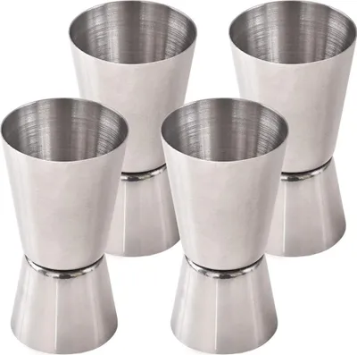 Imagen del producto de Jigger para cócteles, acero inoxidable, con medidas de 25 y 50 ml, juego de 4 piezas, ideal para accesorios de bar