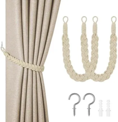 Produktbild von PromoHome® Natürliche Baumwoll-Vorhanghalter – 2 Stück handgewebte Vorhangschwung-Halter, Cremeweiß, 60 cm, für Wohnzimmer, Schlafzimmer