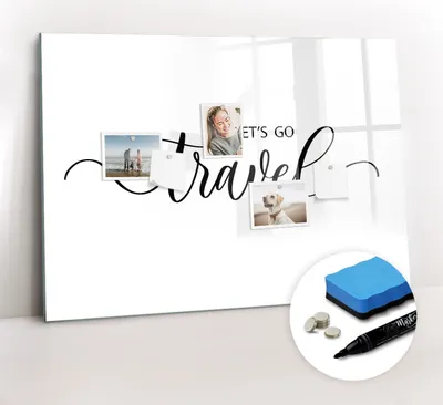Produktbild von Magnetpinnwand Memoboard - Zubehörsatz - Schwarzer Marker + Schwamm + Magnete - 100 x 70 cm - Reiseinschrift