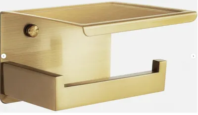 Image de Support mural pour rouleau de papier toilette avec étagère, en laiton brossé